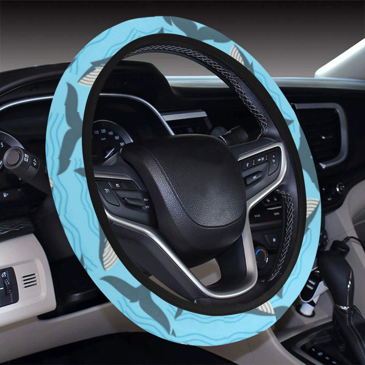 Whale Pattern Design Themed Print Steering Wheel Cover With Elastic Edge