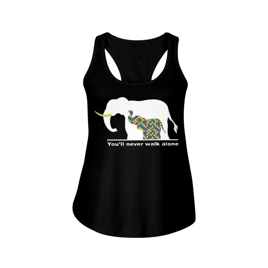 Autism Awareness- You’ll Never Walk Alone For Elephant Lovers Ladies Flowy Tank