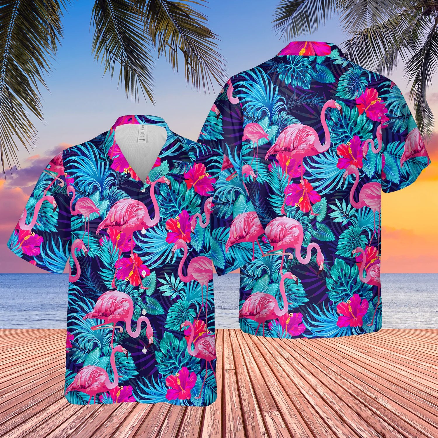 Flamingo Neon Blue Tropical Hawaiian Shirt Lover Ttm Ha50077