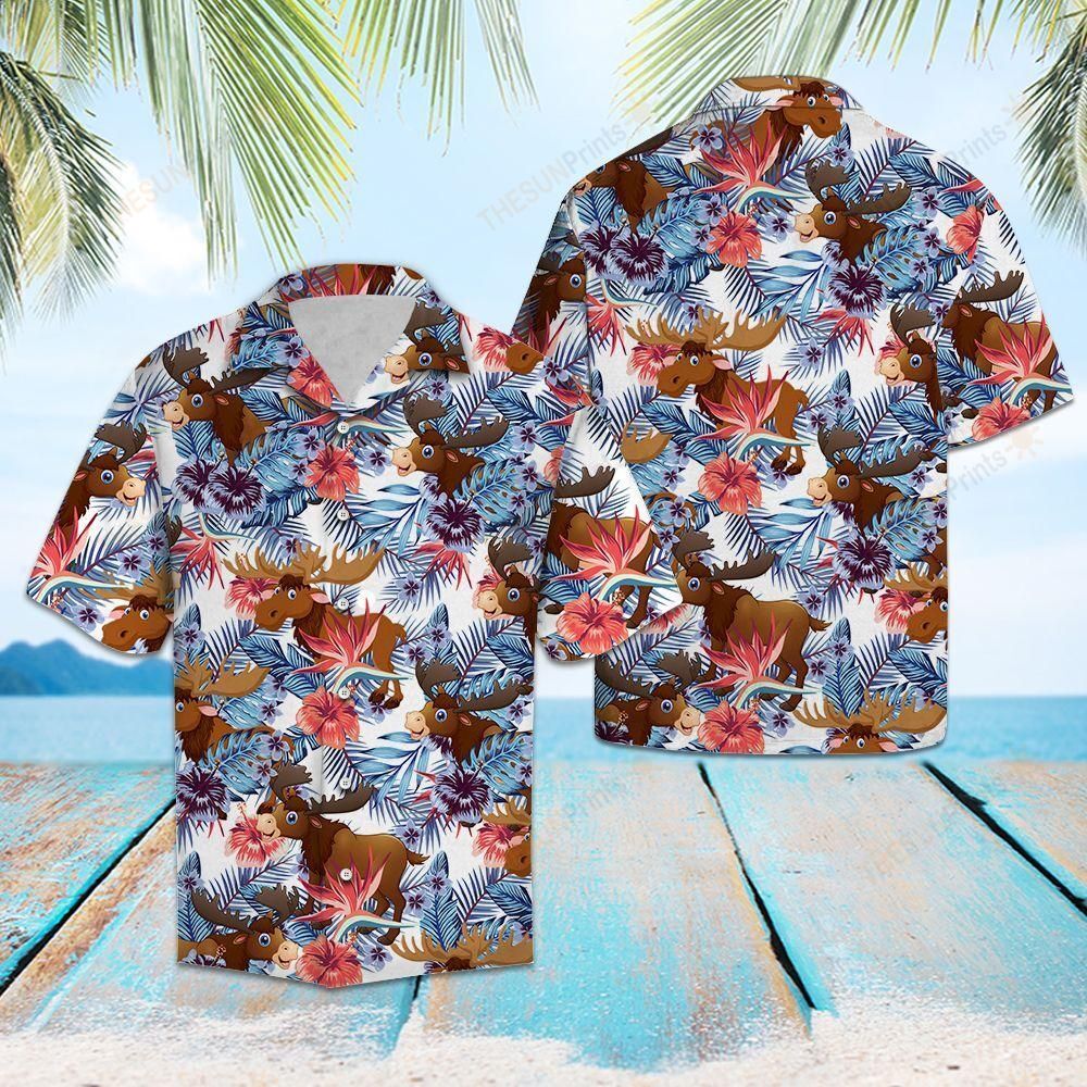 Moose Hibiscus Flower Hawaiian Shirt Ha36842