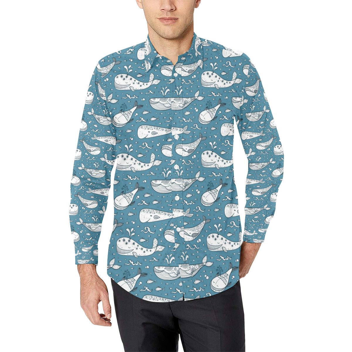 Humpback Whale Pattern Print Design 03 Long Sleeve Dress Shirt