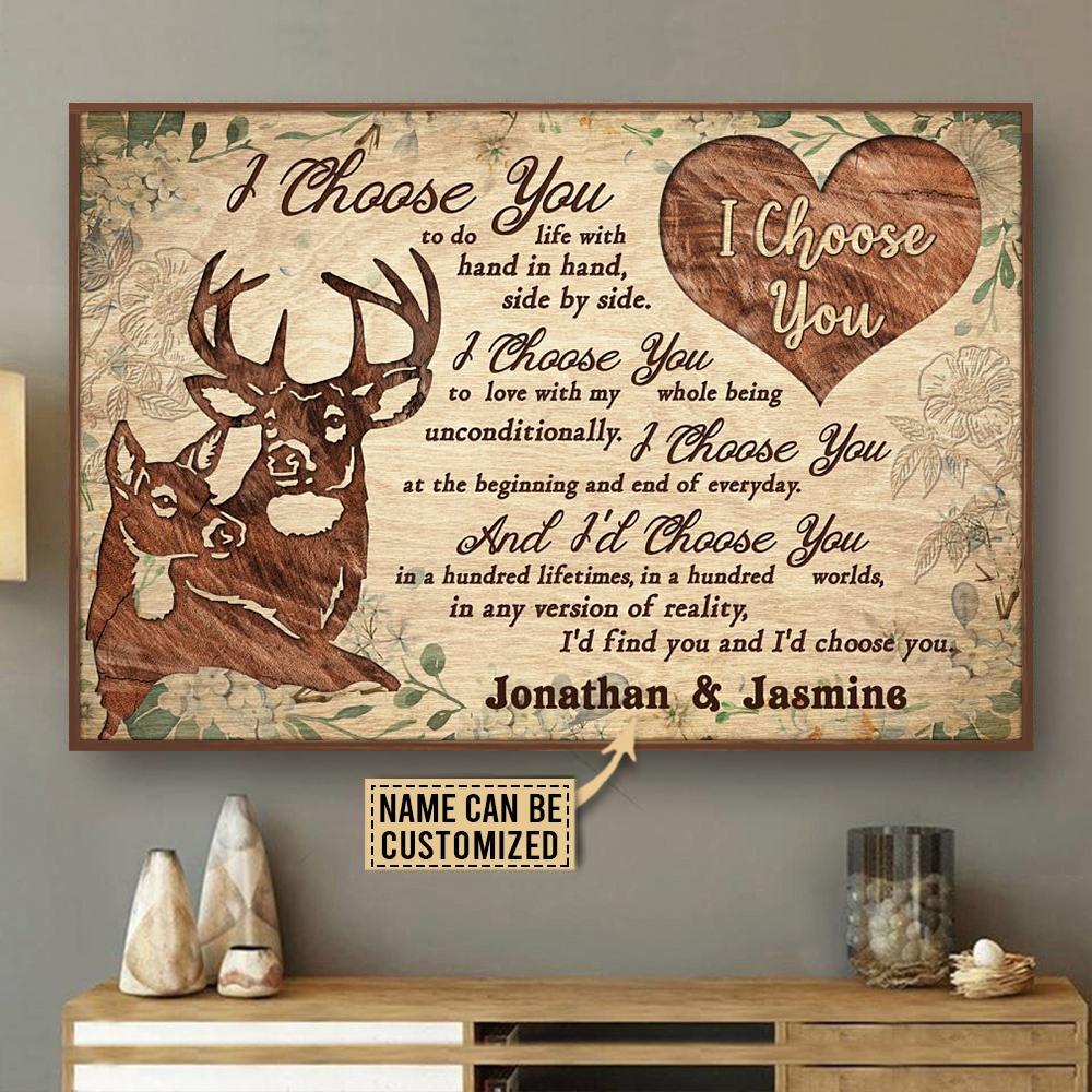 Aeticon Gifts Personalized Deer Floral Couple I Choose You Canvas Mom Dad Gift Home Decor