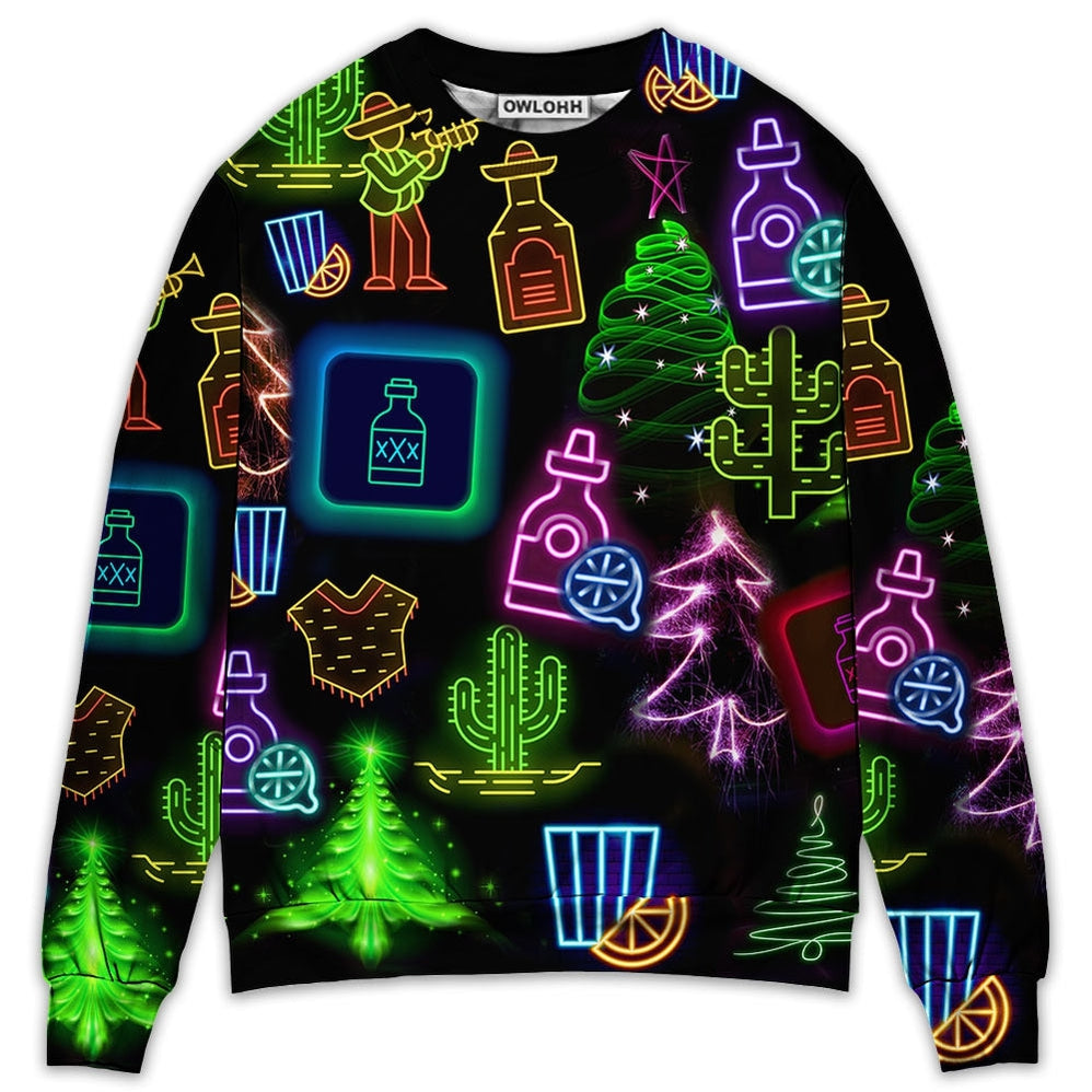 Wine Tequila Christmas Neon Art Drinking – Sweater