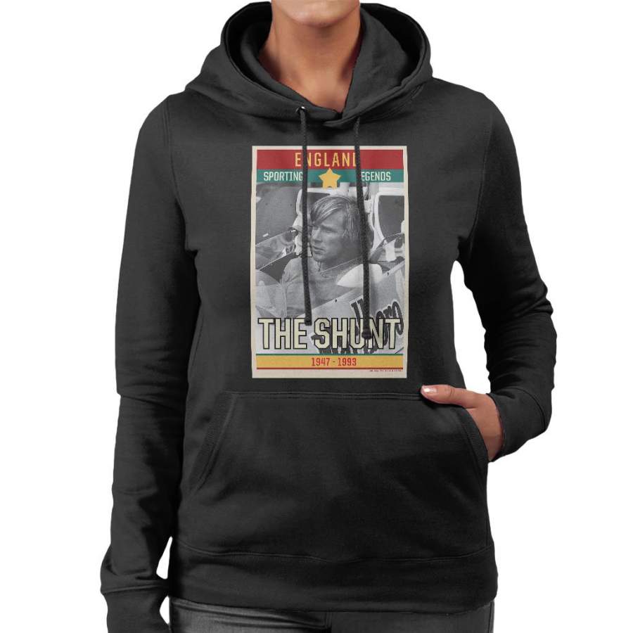 Sporting Legends Poster England James Hunt The Shunt 1947 To 1993 Women’s Hooded Sweatshirt