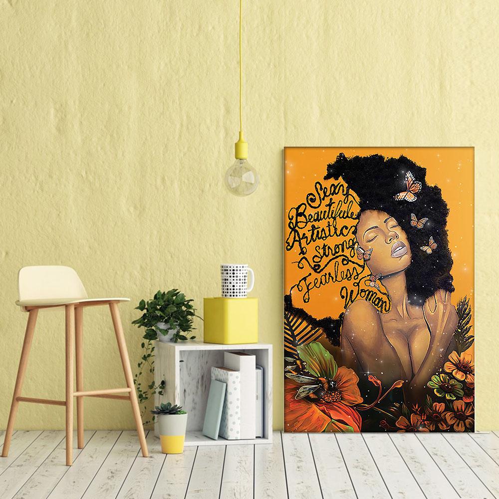 Black American Canvas Art Adorable Afro Poster Print Black Woman Illustration African King Bedroom Stunning  Home Decor Canvas