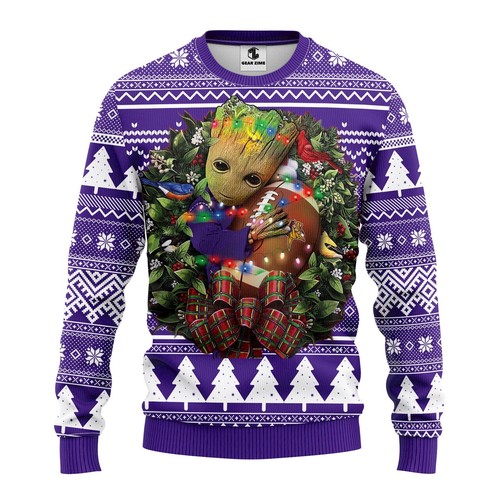 Minnesota Vikings Groot Hug Christmas Gift For Fan Ugly Wool Sweater Christmas