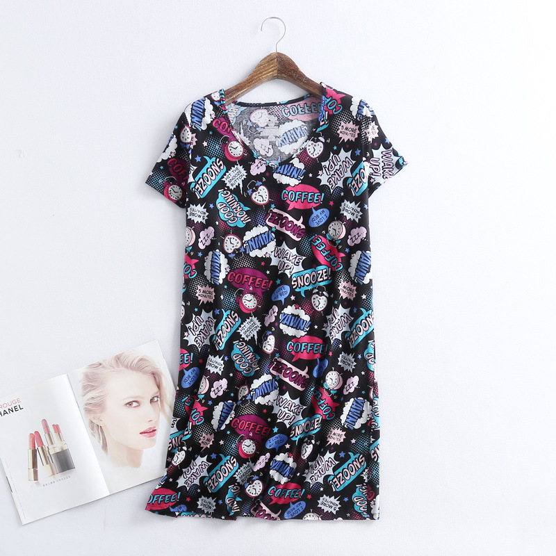 2022 Summer Women Sleep Dress Cartoon Nightdress Ladies Cotton Nightgown Female Short Sleeve Plus size Home Dress Vestido mujer alx