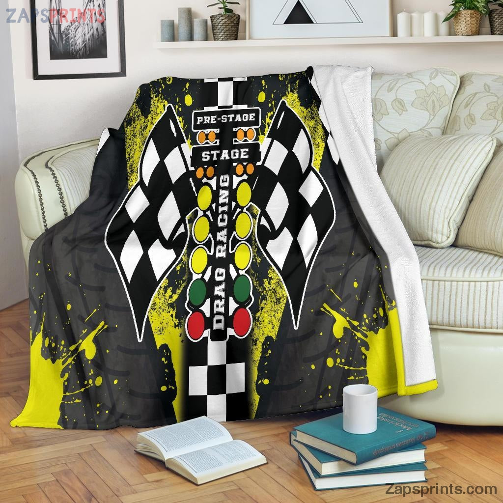 Gift For Racing Lover – Drag Racing Blanket Yellow – Gift For Friends