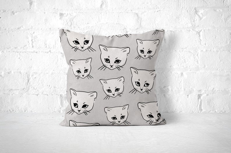 Grey Cat Throw Pillow, Cute Cat Pillow, Cute Throw Pillow, Kids Room Decor, Nursery Room Decor, Nursery Throw Pillow, Kids Throw Pillow