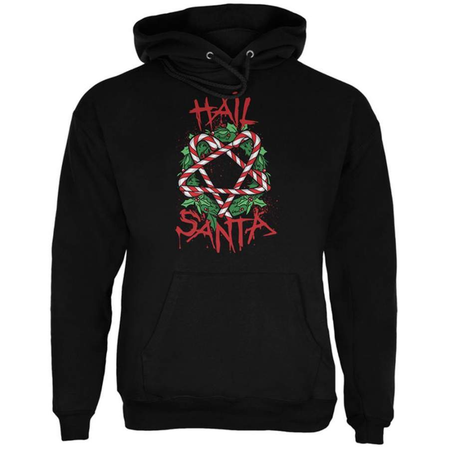 Christmas Hail Santa Pentagram Wreath Mens Hoodie