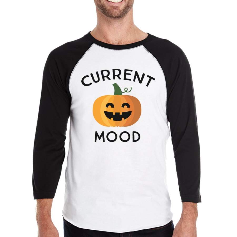 Pumpkin Current Mood Mens Black And White Baseball Shirt