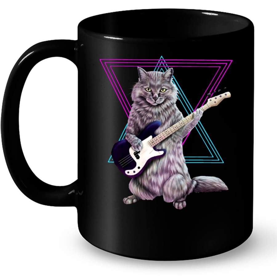 Cat Guitar Bass Kitten Lover B – Full-Wrap Coffee Black Mug