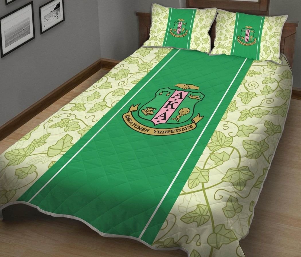 Wonderprint Home Set Ivy League Crest Alpha Kappa Alpha Quilt Bed Set Lt10