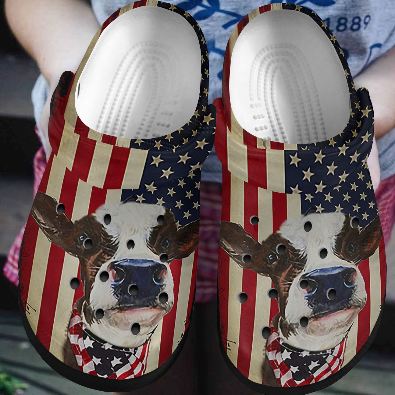 Cow American Personalized Clog, Custom Name, Text, Color, Number Fashion Style For Women, Men, Kid, Print 3D