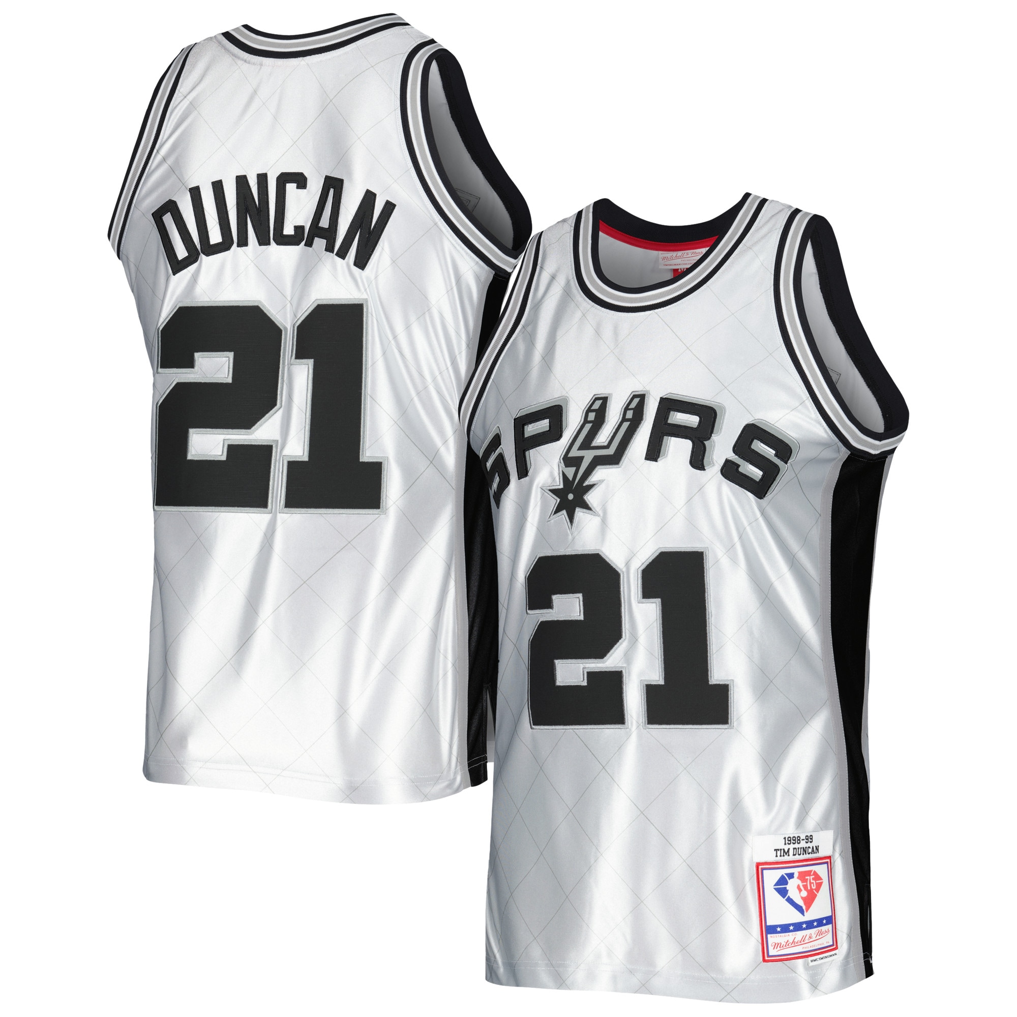 Tim Duncan San Antonio Spurs Mitchell & Ness 1998/99 Hardwood Classics 75th Anniversary Swingman Jersey – Platinum