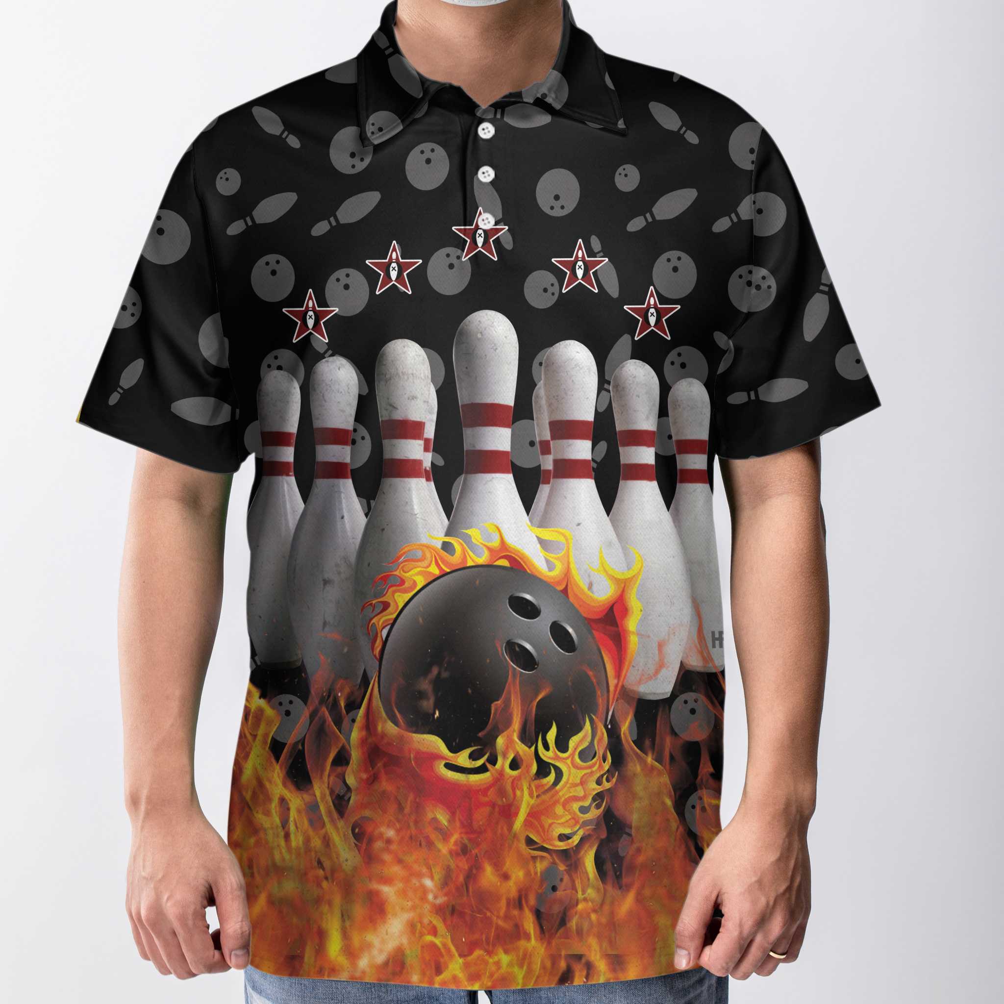 Bowling Skull Flame Custom Polo Shirt, Personalized Skull Bowling Polo Style Shirt, Bowling Gift Idea Coolspod