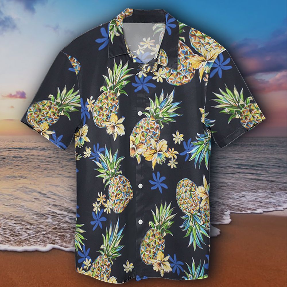 Pineapple Hawaii Shirt Black Tropical Hawaii Button Up Apparel Ha43357