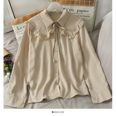 Vintage Sweet White Shirt Women Korean Lace Up Peter Pan Collar Blouses Spring Autumn Elegant Office Work Long Sleeve Ladies Top alx