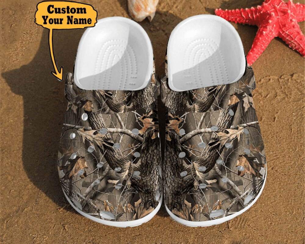 Personalized Fall Crocs – Fall Tree Leaves Pattern Hunting Camo Gift Clog Shoes For Men And Women