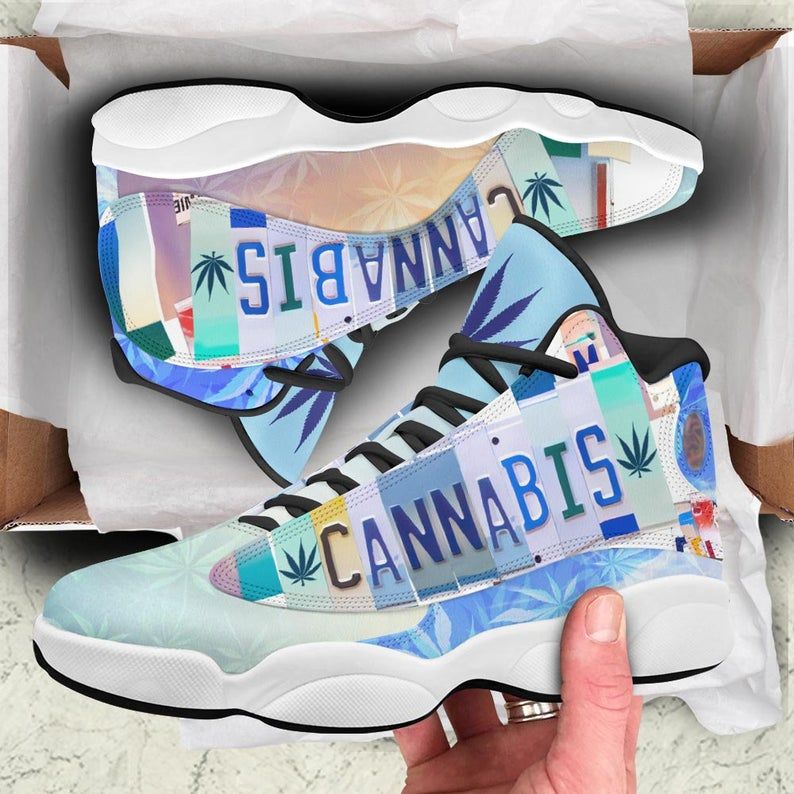 Weed License Plate Alphabet Air JD 13 Sneakers Shoes For Men and Women, Air JD13 Shoes, Cannabis Psychedelic Marijuana Lover