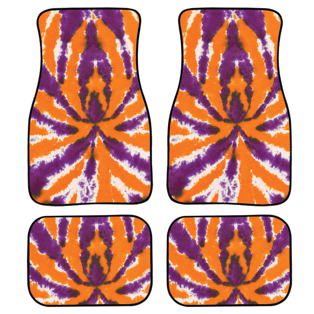 Purple And Orange Spider Tie Dye Print Front And Back Car Floor Mats, Front Car Mat