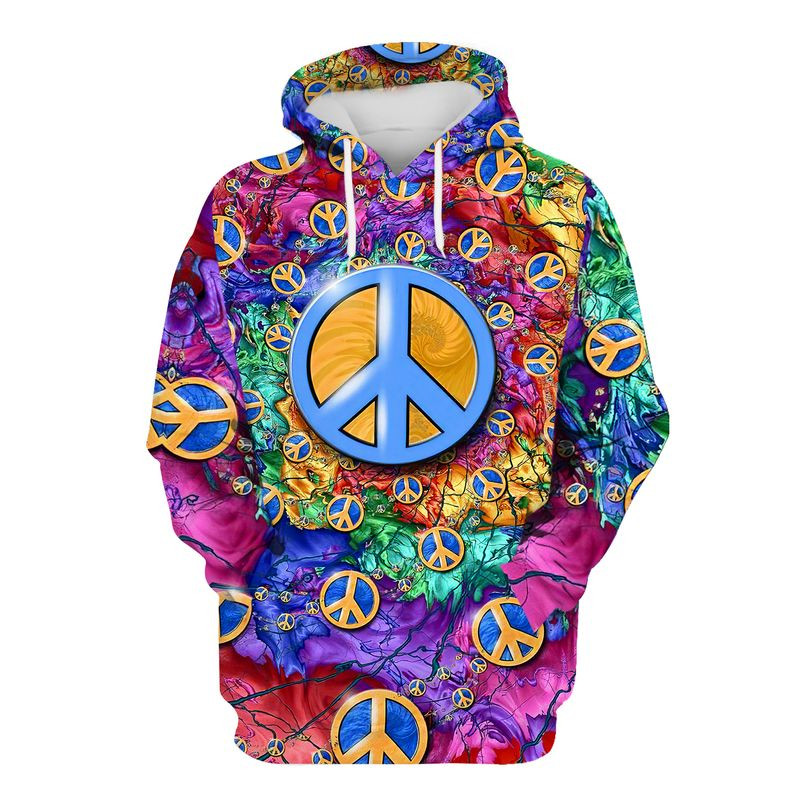 Blue Peace Hippie Hoodies – Colorful World Hippie Shirt Gifts For Men Women Friends