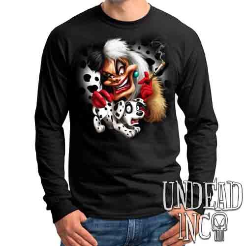 Villains Cruella De Vil Dalmatian Puppy Variant – Mens Long Sleeve Tee