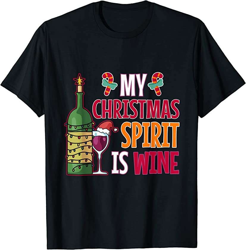 Party candy cane holiday snowflakes Santa hat wine Christmas T-Shirt