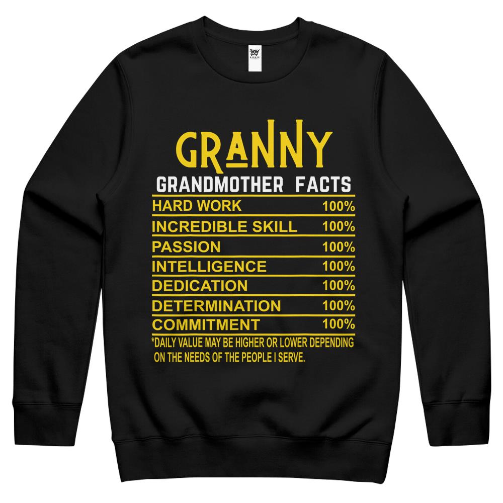 Nutritional Facts Shirt, Nutrition Facts Crewneck Sweatshirt, Granny Grandmother Facts Grandma Nutritional Crewneck Sweatshirt