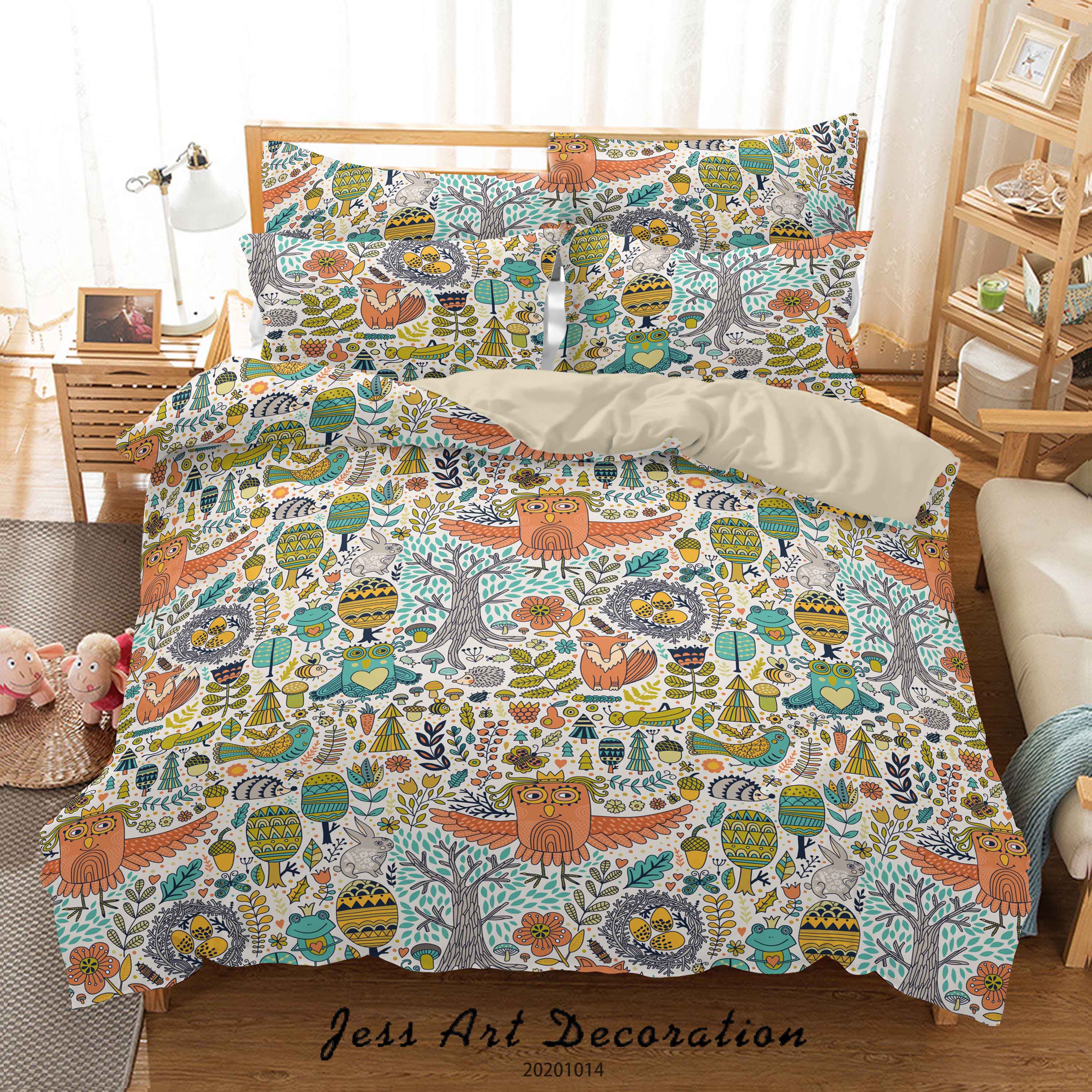 3D Cartoon Animal Owl Fox Tree Pattern Quilt Cover Set Bedding Set Duvet Cover Pillowcases Wj 9717