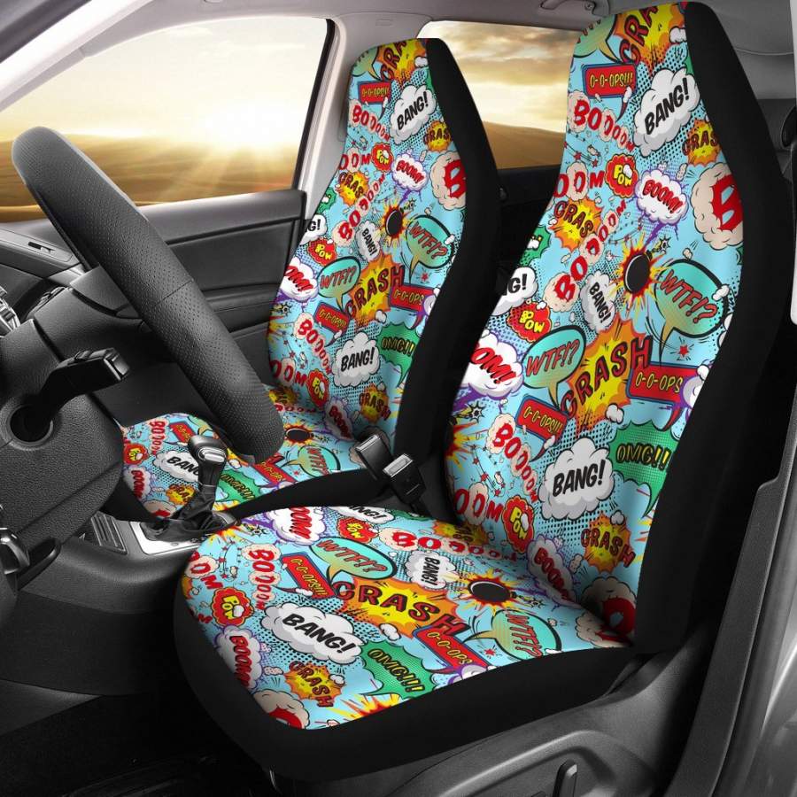 Comic Book Strip Pattern Print Universal Fit Car Seat Cover - ReadingLLC