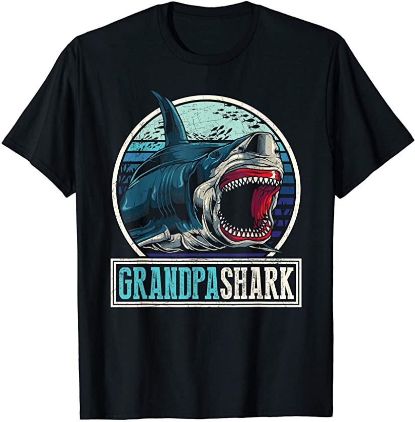 Retro Animal Grandfather Fathers Day Gift Grandpa Shark T-Shirt