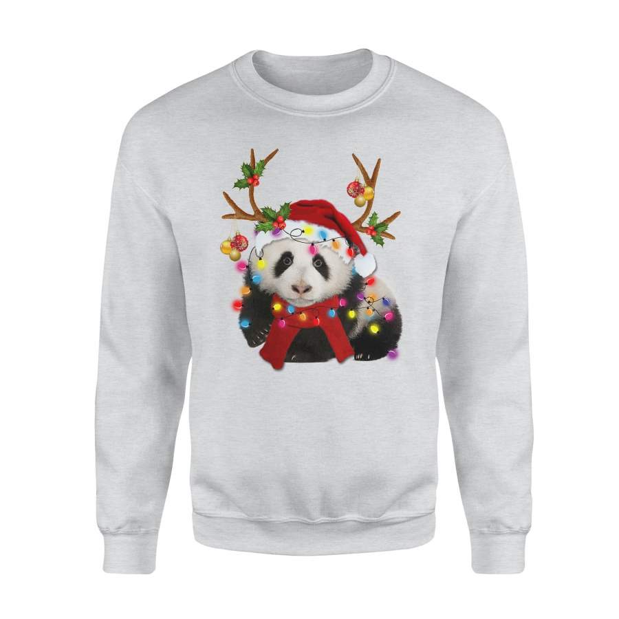 Panda Gorgeous Reindeer Christmas Hat Red Scarf Funny Merry Christmas Light Xmas Sweatshirt T shirt Christmas Gift Ideas