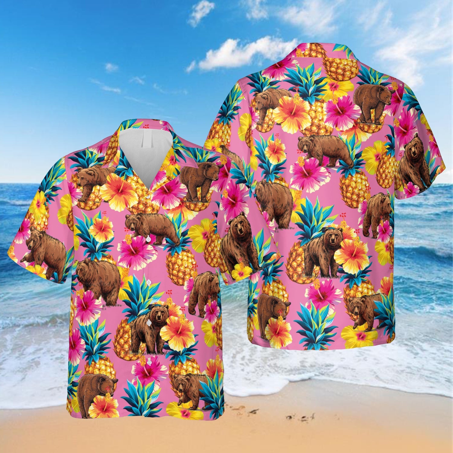 Pink Hibicus And Bear Hawaiian Gift For Her Ha79408