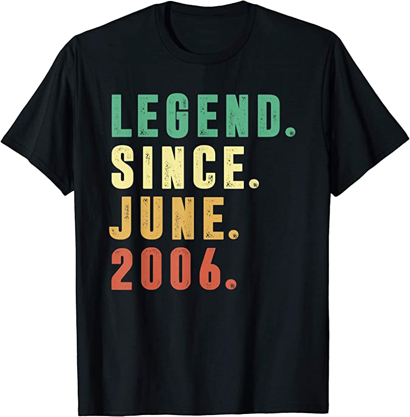 Vintage June 2006 Retro 15 Years Old 15th Birthday Boys T-Shirt