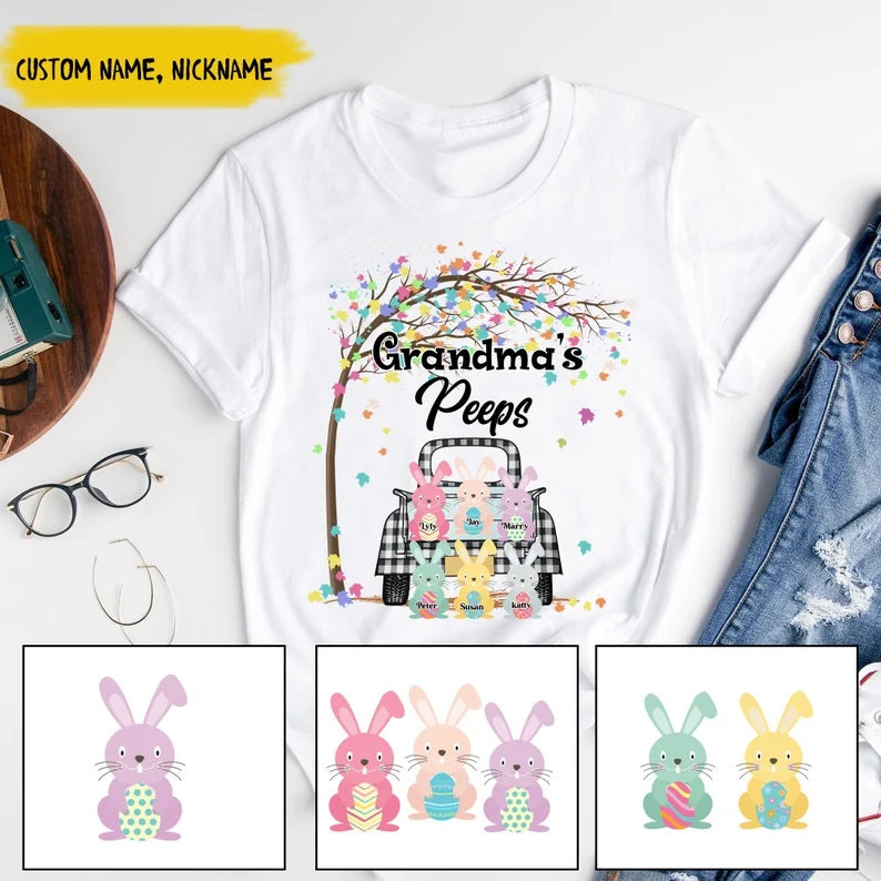 Personalized Grandma’S Peeps Shirt, Grandma Peeps Easter Truck Shirt, Custom Grandkid, Gift For Grandma, Easter Gift, Holiday Matching