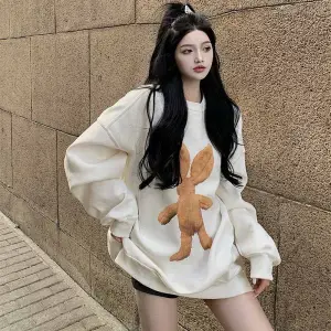 Aesthetic Graphic Streetwear Sweatshirt Long Sleeve Top Casual Korean Fashion Clothes for Women Loose Shirt Crewneck Pullover alx