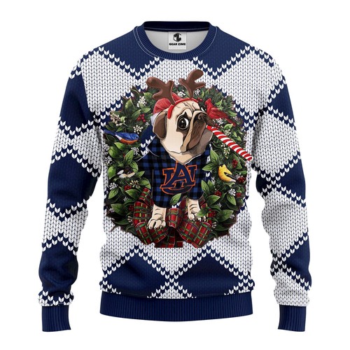 Auburn Tigers Pug Dog Christmas Gift For Fan Ugly Wool Sweater Christmas