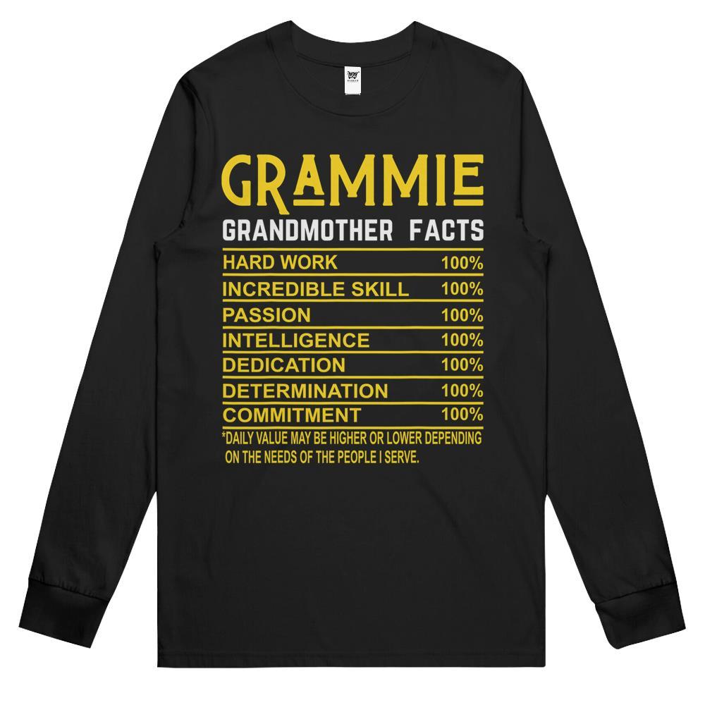 Nutritional Facts Shirt, Nutrition Facts Long Sleeve T Shirts, Grammie Grandmother Facts Grandma Nutritional Long Sleeve T Shirts