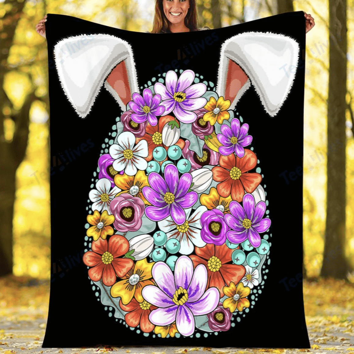 Flowers Easter Eggs Bunny Holiday Theme Blanket #V