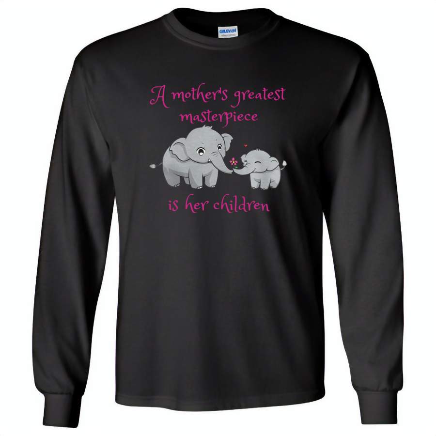 A mother’s greatest masterpiece in her children elephant mom and baby – Gildan Long Sleeve T-Shirt