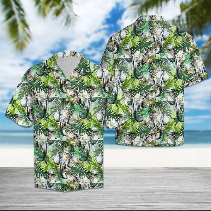 Elephant Tropical Palm Leaves Hawaiian Shirt Summer Button Up For Men, Women, Couple