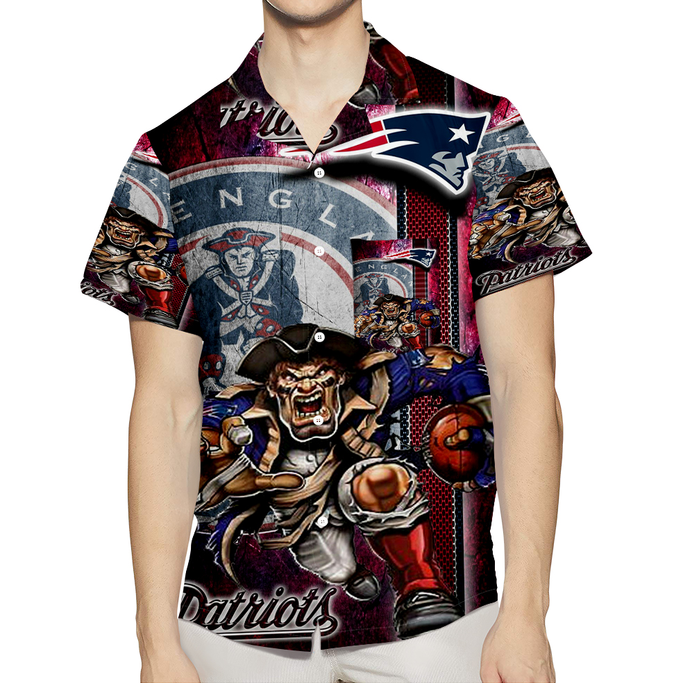 New England Patriots Mascot Runing 3D All Over Print Summer Beach Hawaiian Shirt With Pocket