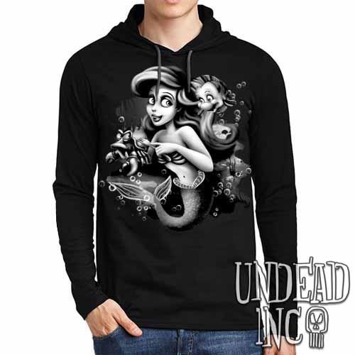 Ariel Sebastian Dinglehopper Brushing Black & Grey – Mens Long Sleeve Hooded Shirt