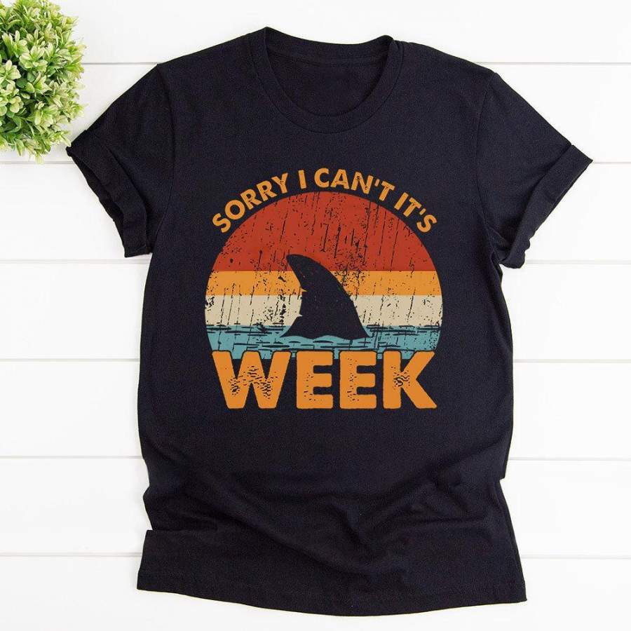 Shark Sorry I Can’t It’S Week Vintage Black Cotton T Shirt For Men and Women S-6XL