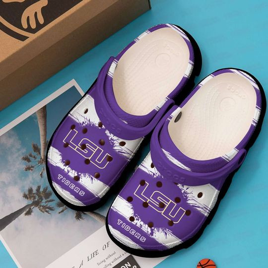 Lsu Tiger Logo Stripe Crocs Classic Clogs Shoes In Purple ...