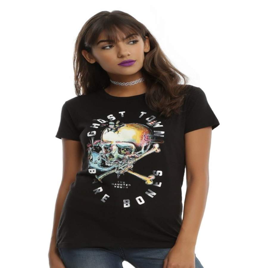 Women’s Cotton T-shirt Ghost Town Bare Bones Girls T-Shirt Short Sleeve Black Funny T Shirts