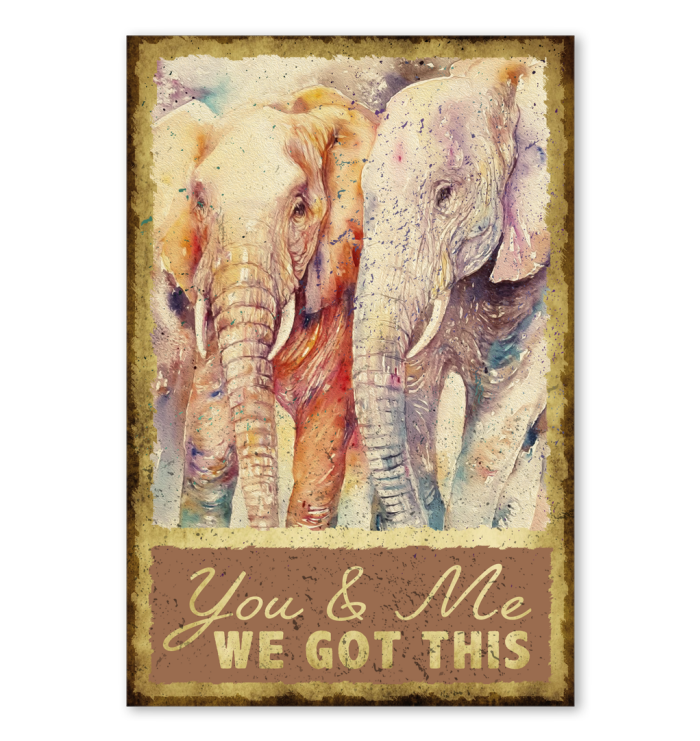 Elephant You And Me Retro Style Matte Canvas