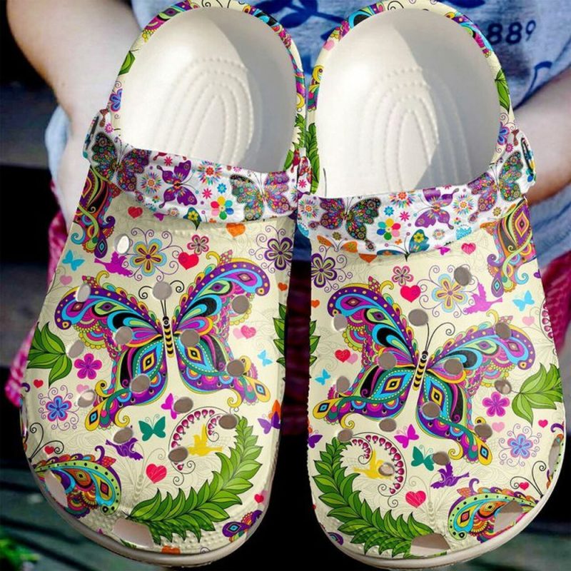 Colorful Butterfly Hippie Tropical 102 Gift For Lover Rubber clog Shoes Comfy Footwear