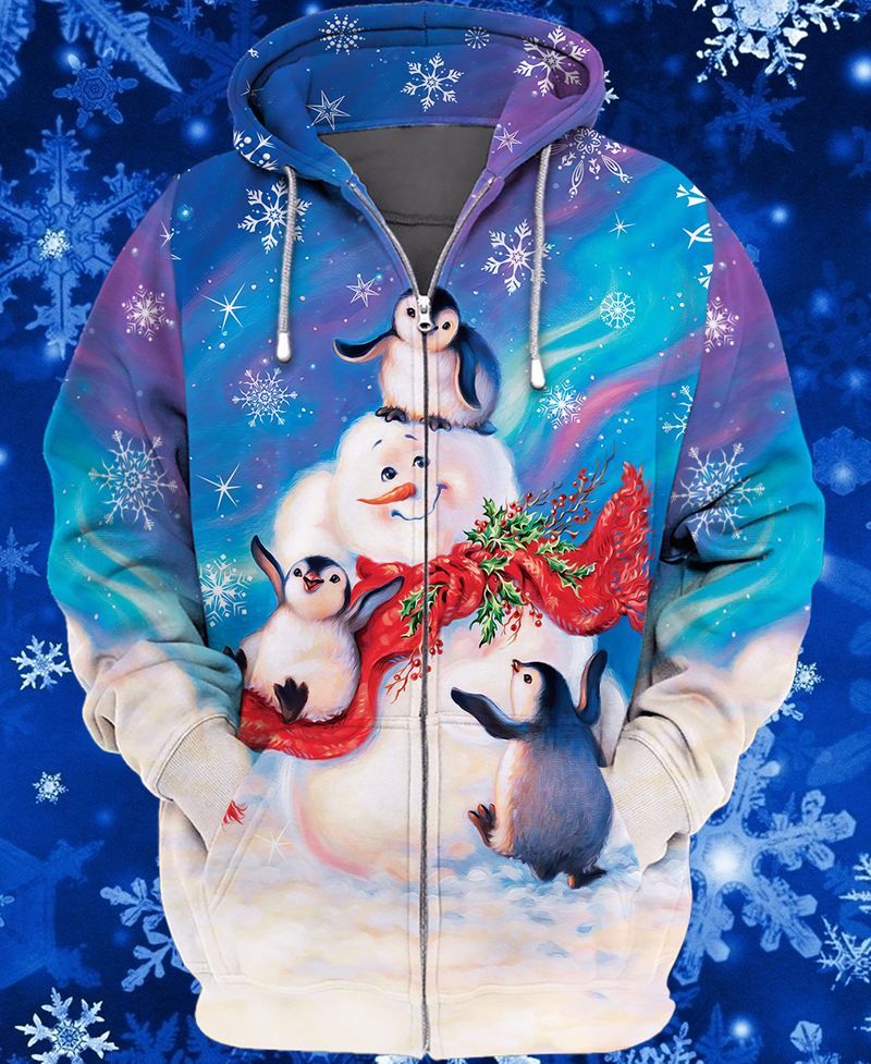 Snowman And Penguins 3D Full Print Zipper Hoodie